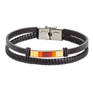 Bernstein-Lederarmband, geflochten